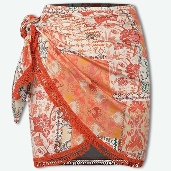 Zaful Other - Floral Orange Sarong Skirt